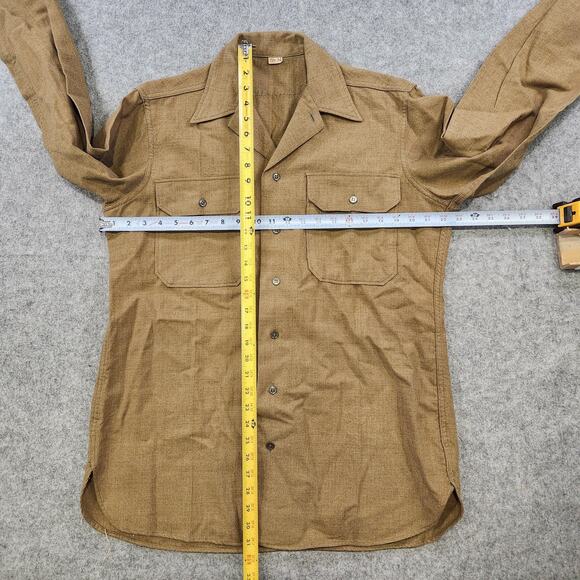 Vintage US Army Wool Shirt Mens 15.5 34 Khaki Button Front Military Uniform 50s - Picture 8 of 16